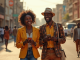 Two People Walking in an African Town
