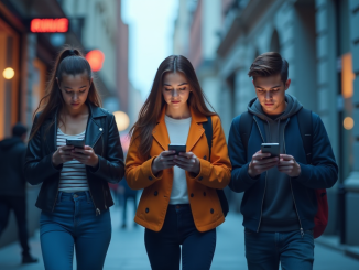 Teens Walking in the City While Using Smartphones
