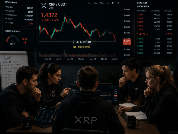 Traders observing as XRP declines towards $1.43